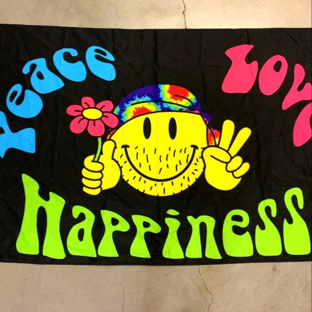 XLG Half Moon, Peace, Love Happiness Banner Flag. 36" X 60".